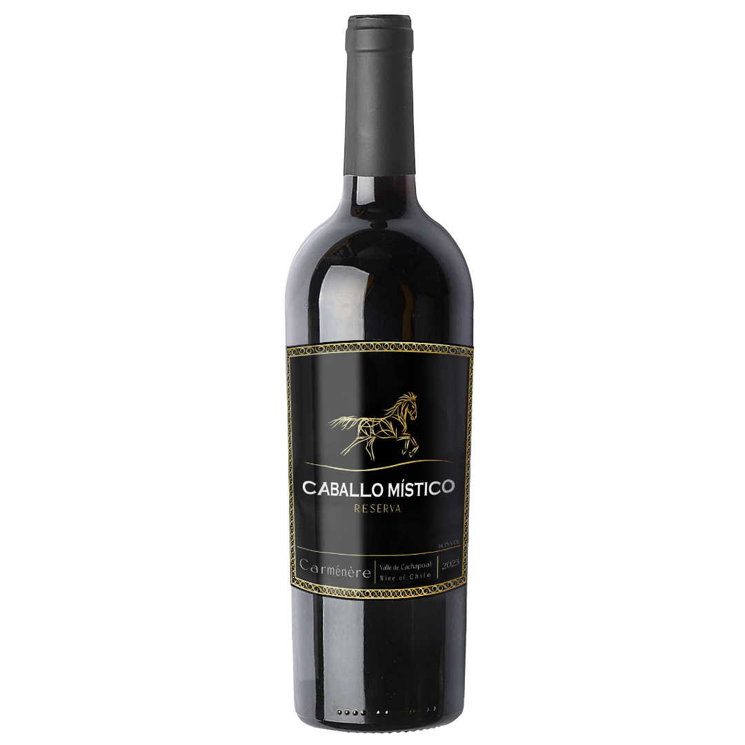 Botella de Caballo Místico Reserva Carménère 2023 – Vino tinto, Carménère Reserva de Caballo Místico Wines SpA