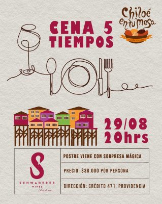 Cena maridaje Chiloe en tu mesa y schwaderer wines