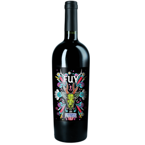 Botella de Fuy Frankie, blend de Petit Verdot, Cabernet Franc y Malbec de Chile. Vino tinto potente, jugoso y persistente.